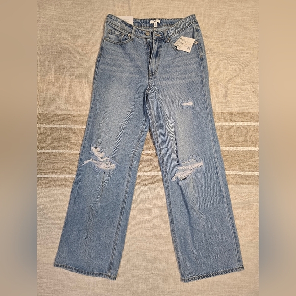 BP. Jeans Womens 28 High Rise Wide Leg Medium Wash Denim Ripped Casual - Picture 1 of 11